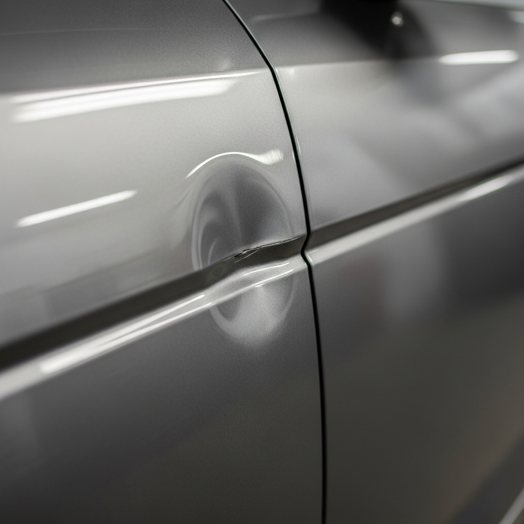 Professional collision and crease repair work on vehicle body