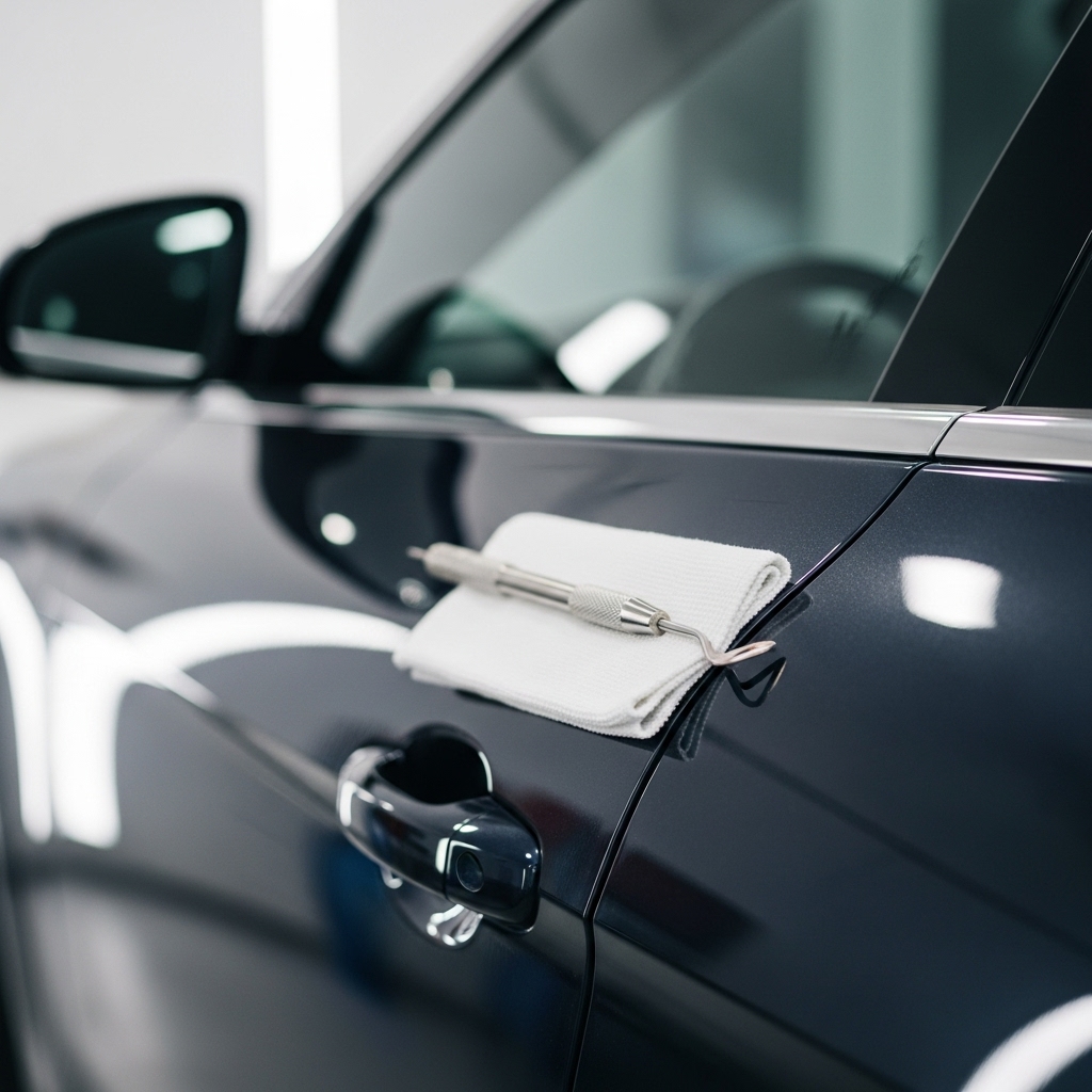 Paintless dent repair technician restoring vehicle to pristine condition